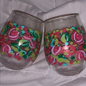 Lilly Pulitzer Set of 2 Stemless Wine Glasses